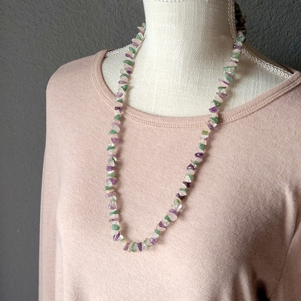 Nugget Necklace 24" Amethyst, Rose Quartz, Green Aventurine